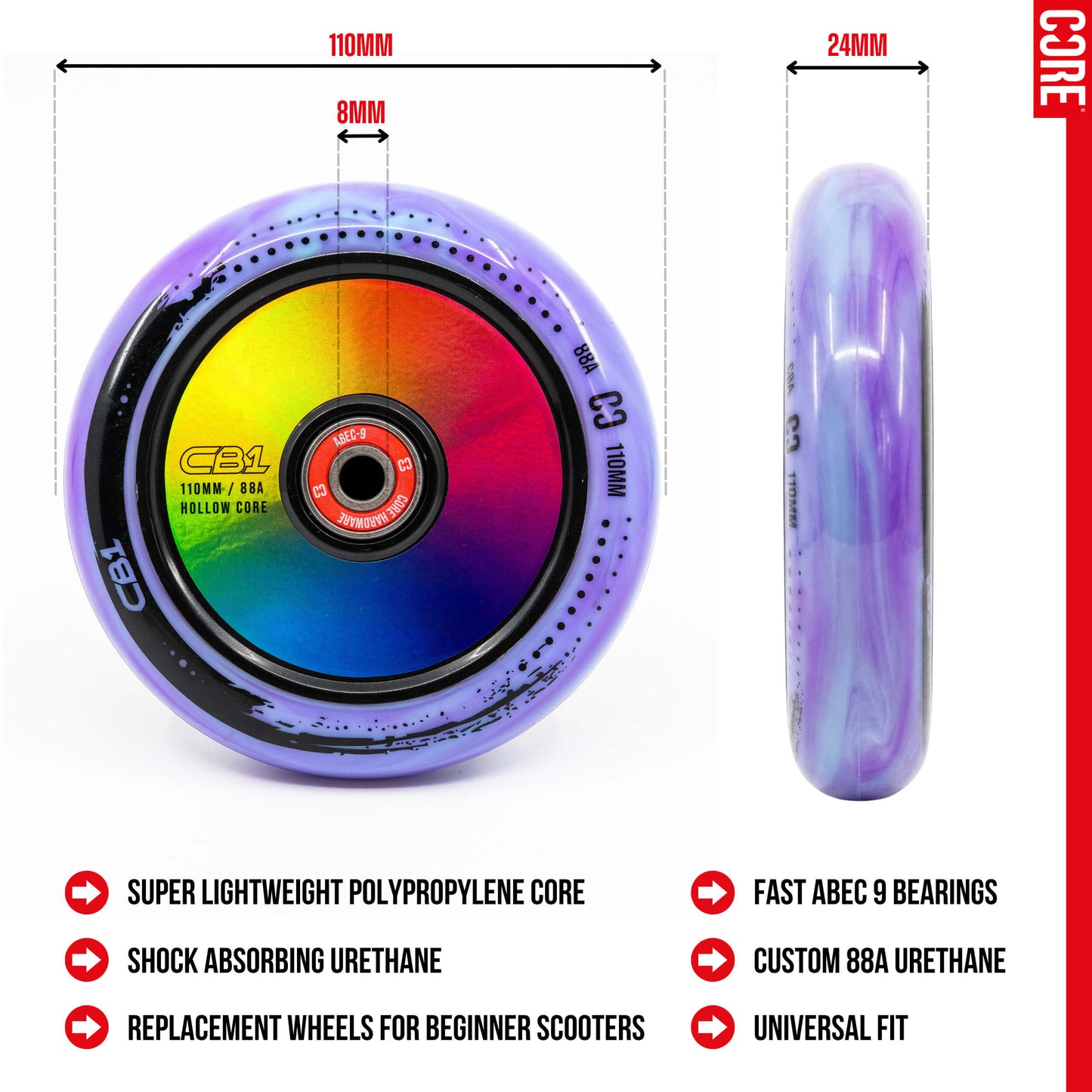 CORE CB1 Nylon Hollow Core Scooter Wheel 110mm - Black/Neo